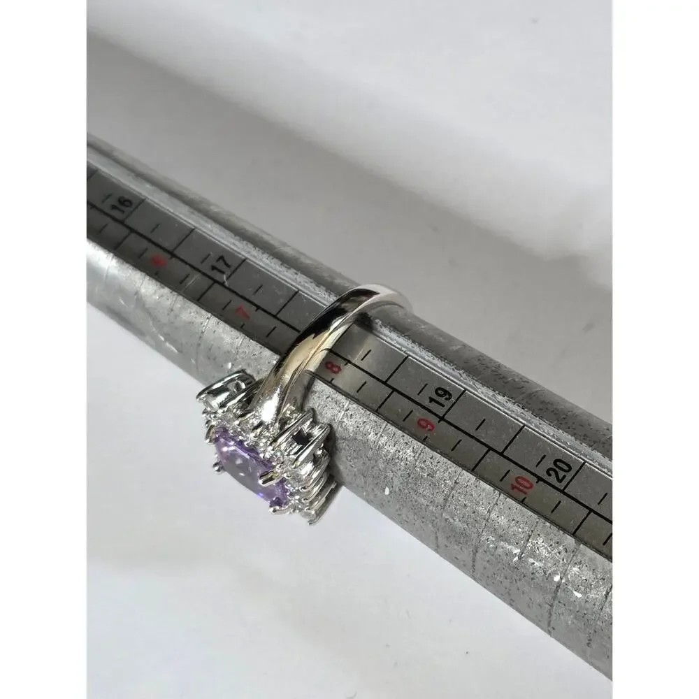 Estate Sale Signed FAS 925 Sterling Silver Purple Cubic Zirconia Ring Size 8